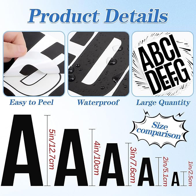 420 PCS 42 Sheets Letter Stickers Big Font Mailbox Numbers and Letters Self Adhesive Vinyl Waterproof Alphabet Number Stickers for Mailbox House Address, Cars, Poster, Business Decor (5 Inch,Black)