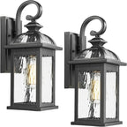 Darkaway Outdoor Lights Fixture Wall Mount, Exterior Wall Light with Water Ripple Glass Waterproof Black Outside Wall Sconce for House Porch Hallway Garage