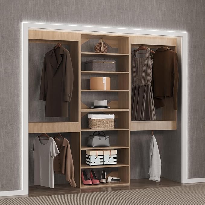 Modular Closet Organizer - 90" Wide Wood Tower with Hanging - Wall Mounted Wardrobe