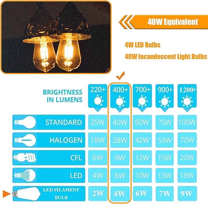 12 Pack LED Edison Bulbs 40W Equivalent, 4 Watt ST19 LED Filament Bulb, 2200K Amber White, Vintage Light Bulbs for Ceiling Light Fixtures, E26 Base, 450LM, Non-dim