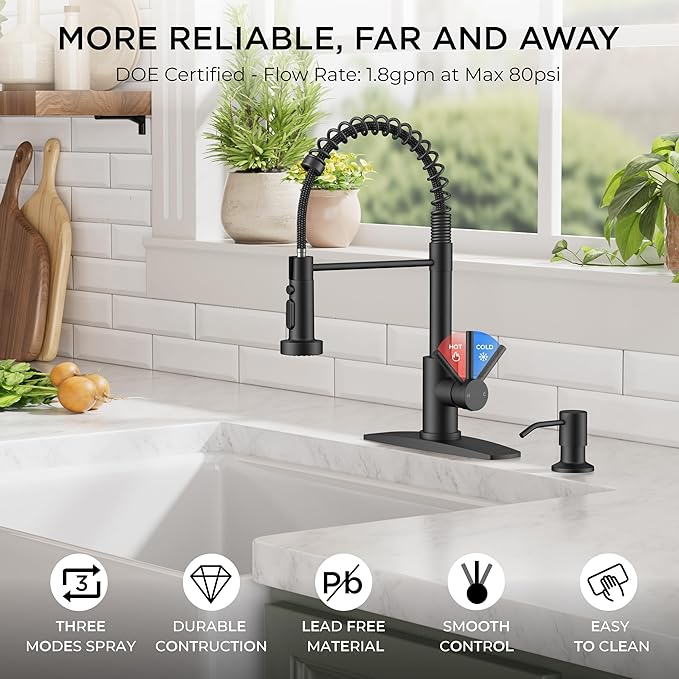 FORIOUS Kitchen Faucets with Sprayer, Stainless Steel Bar Sink Faucet Single Handle with Deck Plate, Commercial Pull Out Faucet for Kitchen Sink, Marine Boat Deck, Laundry Bar RV Camper