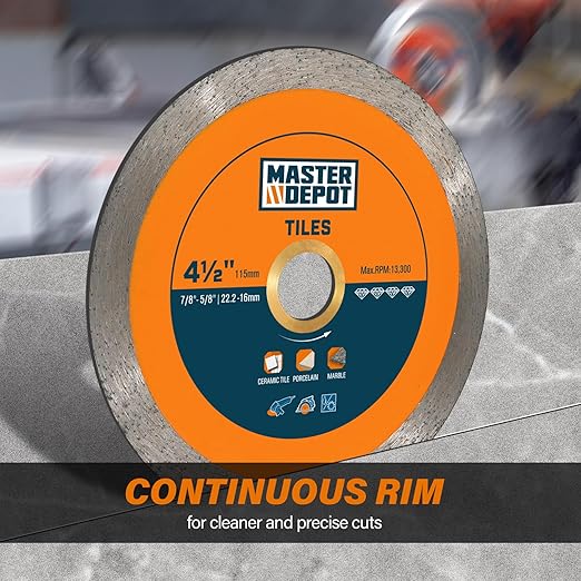 4-1/2" Continuous Rim Diamond Blade, Cutting Blade for Ceramic and Granite Tiles, Wet Cutting Blade, 4.5" x10mmx7/8-5/8 (3 Pack)