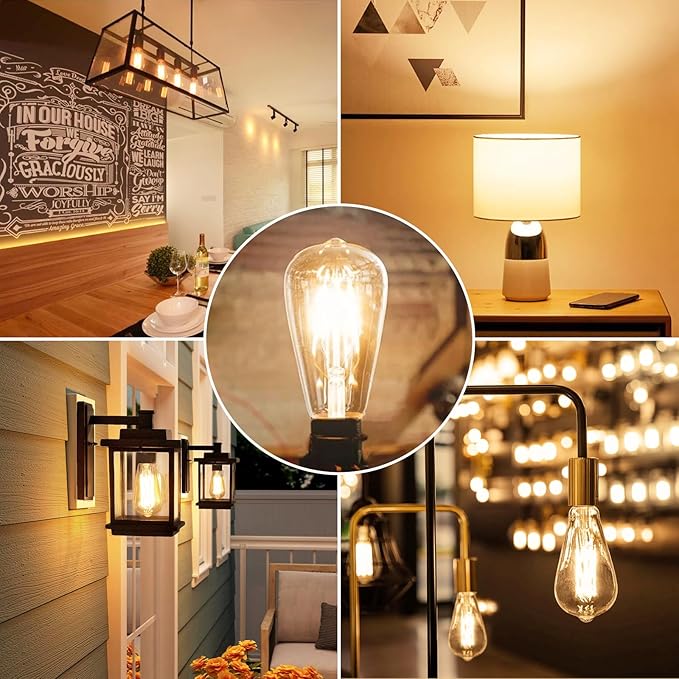 Vintage LED Edison Bulbs 60 Watt Equivalent Dimmable 7W ST58 LED Filament Light Bulbs Soft White 2700K Antique Style Lighting High Brightness 800LM E26 Medium Base Clear Glass for Home Office, 12 Pack