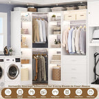 Corner Closet System with 3 Drawers, Corner Closet Organizer System with 13 Shelves & 3 Hanging Rods, 63.2"L * 39.2"W Reversible L Shaped Walk-in Closets, Load 2000+LBS, White