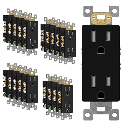 ENERLITES 20 Pack Black Decorator Receptacle, Standard Electrical Wall Outlet, 15A 125V, Self-Grounding, 2-Pole, 3-Wire, 5-15R, UL Listed, 61502-TR-BK, Tamper Resistant