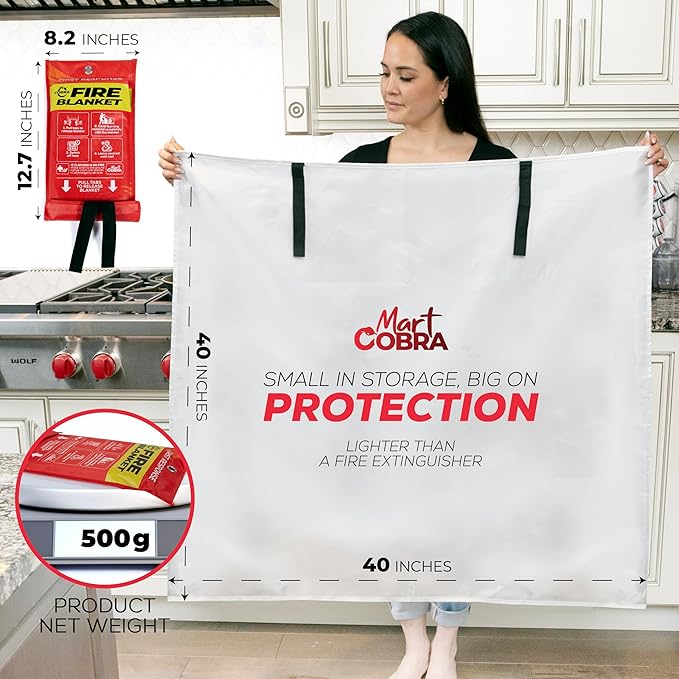 Mart Cobra Emergency Fire Blanket for Home and Kitchen - 4 Pack - Fire Blankets Emergency for Home Safety 40” x 40” - Suppression Shield Retardant Extinguisher Fiberglass Welding Fireproof Cloth Towel