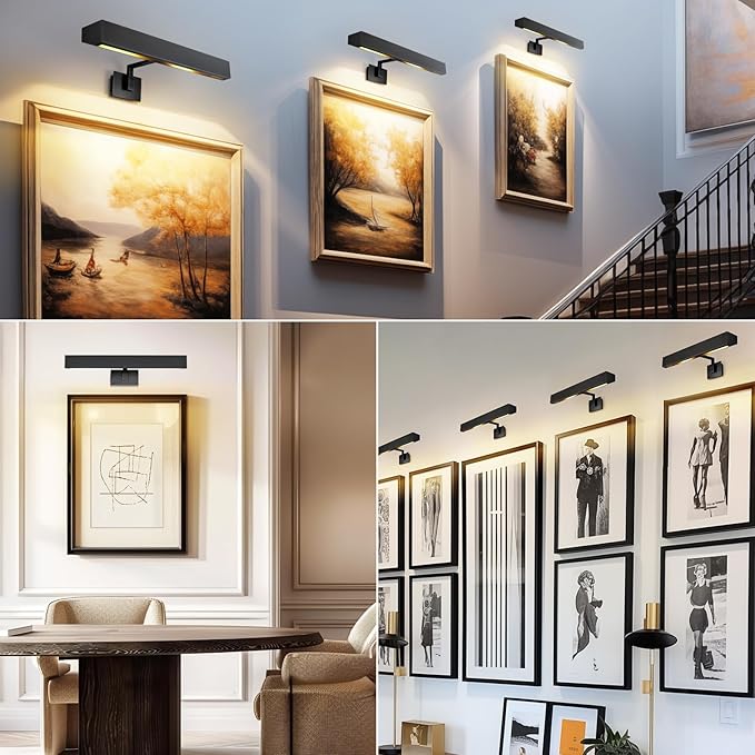 Picture Light, 18" Black Picture Lights for Wall, Bronze Art Lights Hardwired, Dimmable Gallery Light, 3000K Vanity Lights, Picture Frame Light for Bathroom Wall Sconces Artwork Poster Display