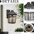 Outdoor Wall Lamps 11 Inch Outside Light Fixtures for House Black Aluminum Exterior Wall Sconce with Water Ripple Glass for Patio Porch and Garage E26 Socke Max 60W