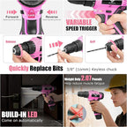 Pink Tool Set - 12V Cordless Drill Kit, 151 Piece Box With Hand Drill, Home Tool Kits for Men & Women, Perfect for Homeowner, Diyer, Handyman