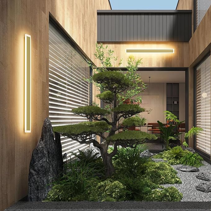 Aipsun Outdoor Wall Sconce 30W LED Modern Porch Patio Wall Light Fixture Gold Exterior Wall Lights Long Strip Frosted White Acrylic 3000K for House Living Room Corridor(2 Packs)