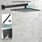 Black Shower Faucet Set, Rainfall Shower System with Square Shower Head and Handle Set, Wall Mounted Shower Fixtures, Full Metal Trim Repair Kit 8 inch Matte Black (With Shower Valve)