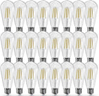 Jensense Edison LED Light Bulbs E26 Bulb 60 watt Equivalent Dimmable Light Bulbs 5000K Daylight Cool White Vintage 7W Edison Bulbs 110V 120V 800 Lumen CRI90, 24 Pack