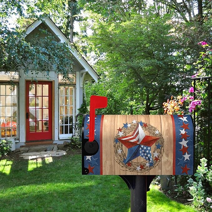 4th of July Patriotic Mailbox Covers Magnetic Large Size 25.5 x 21 Inch American Flag Independence Day Mailbox Wraps Postbox Covers Oversized Garden Yard Decorations for Outdoor