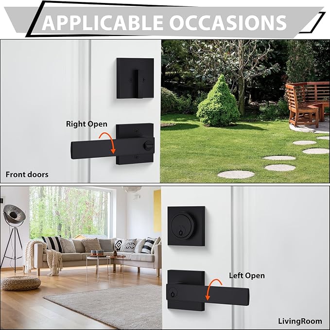 Haidms Black Exterior Door Lock Set with Deadbolt, Front Door Handle and Deadbolt Set, Entry Door Locksets, Matte Black Heavy Duty Zinc-alloyed Front Door Lock Set