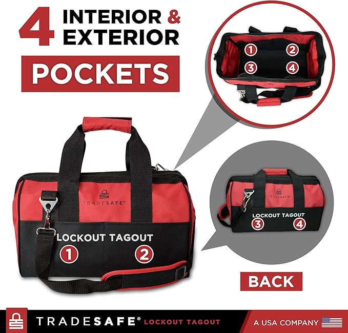 TRADESAFE Lockout Tagout Bag for Loto Devices - Polyester Canvas Lock Out Tag Out Kit Bag, Heavy Duty Tool Bag Organizer, 16-1/2 x 8-1/2 x 11-1/2 inches