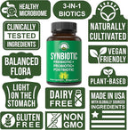 Synbiotic = Prebiotic + Probiotic + Postbiotic 3-in-1 Supplement with Clinically Tested Ingredients. Pre And Probiotics Plus Important Tributyrin Postbiotics For Gut. Vegan Capsules For Women + Men