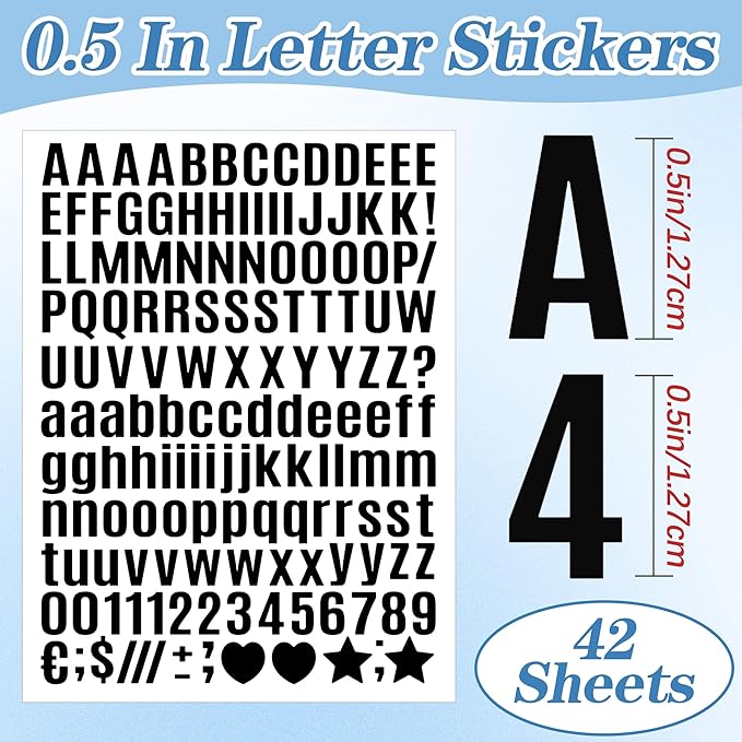 Letter Stickers Small Alphabet Stickers Numbers and Letters Self Adhesive Vinyl Waterproof Sticker for Scrapbooking, Water Bottles,Cup,Mailbox Address,Sign,DIY Crafts Art (Black, 0.5 Inch)