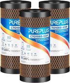 PUREPLUS 5 Micron 10" x 4.5" Whole House Coconut Shell Activated Carbon and KDF Water Filter, Heavy Metal Removal Replacement Water Filter, Compatible with GXWH40L, GXWH35F, BB10, CTO10BB-KDF, 3 PACK