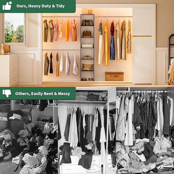 Closet System, 17" Wide Closet Organizer System with 3 Hanging Rods, Wood Tower Closet Storage for Walk In Closets, Wall Mounted Wardrobe Organizer Kit, Bedroom, Fits Spaces 5-9 ft, Black