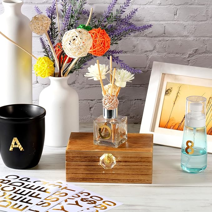 Outus 8 Sheets Vinyl Letter Stickers Self Adhesive Mailbox Numbers Alphabet Stickers Stick on Letters for Christmas Stockings Scrapbook Bulletin Board School Business(1 Inch,Gold)