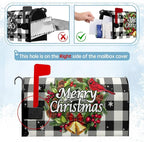 Merry Christmas Mailbox Covers Magnetic Large Size Winter Buffalo Plaid Mailbox Post Cover Oversized Xmas Snowflake Mailbox Wraps Holiday Mailbox Decor Waterproof 25.5 X 21 Inch