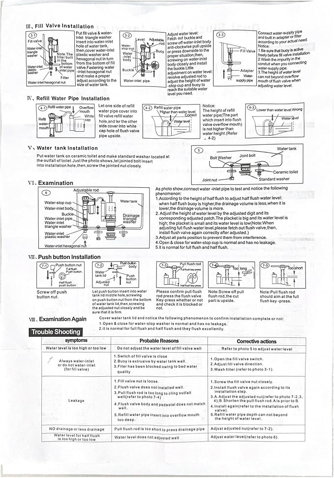T Tulead Toilet Repair Kit Flush Valve Replacement Parts Flush Valve 8.27" Height(Including Washer), Fill Valve Thread 23mm/0.9", Drain Outlet Dia: 64mm/2.52"