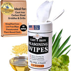 Cookware Care Cast Iron Seasoning Oil Wipes, 50 Count, Made in USA with Grapeseed Oil for Cast Iron Skillet, Blackstone Griddle - Ideal Blackstone Accessories Gift for Men/Dad