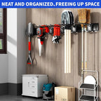 Garage Wall Organizer Wall Mount, 48inch Heavy Duty Garden Tool organizer Storage System, Easy Install With 6 Adjustable Hooks, For Garage, Basement, Shed, Workshop(Black)