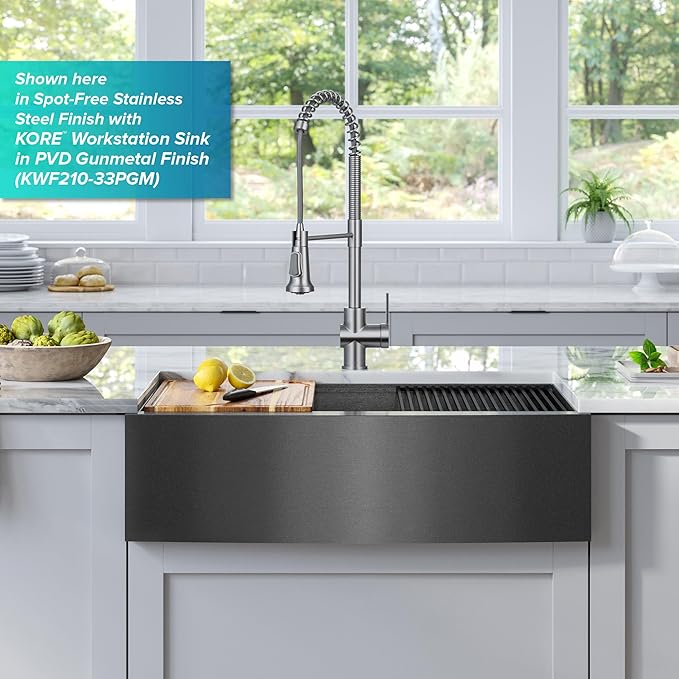 KRAUS Britt 2nd Gen Commercial Style Pull-Down Single Handle Kitchen Faucet in Brushed Brass, KPF-1691BB