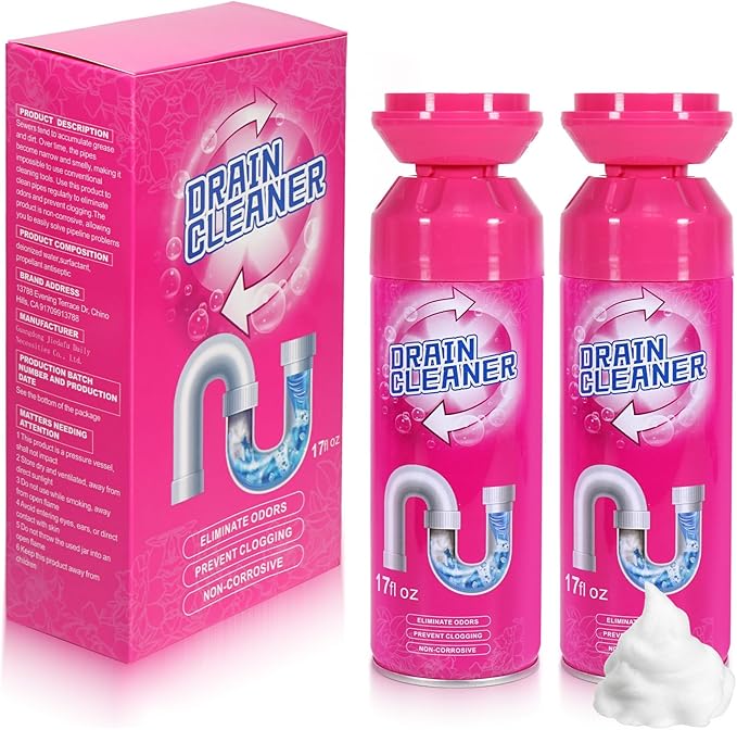 Foaming Drain Cleaner, Sink Cleaner and Deodorizer, Drain Clog Remover for Kitchen Sinks, Tubs, Shower Drains (2pcs, Count, 2)