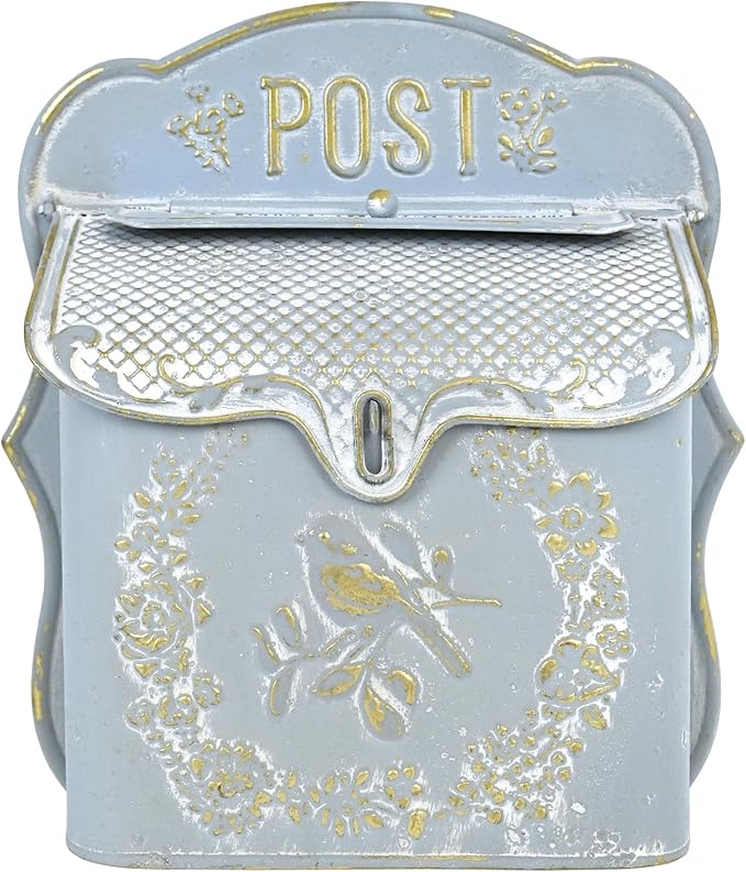 Mailbox Wall Mount Mailboxes for Outside Vintage Mail Boxes for House Outside Metal Drop Box Antique Style Nostalgic Charm Home Decorative, Bird Pattern, Blue