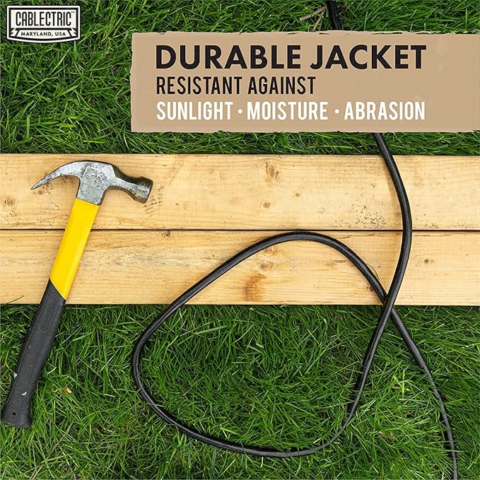 50 Ft Black Oil Resistant Extension Cord for Farms & Ranches - 12/3 SJTOW Heavy Duty 12 Gauge Outdoor Cable with 3 Prong Grounded Plug, 15 AMP