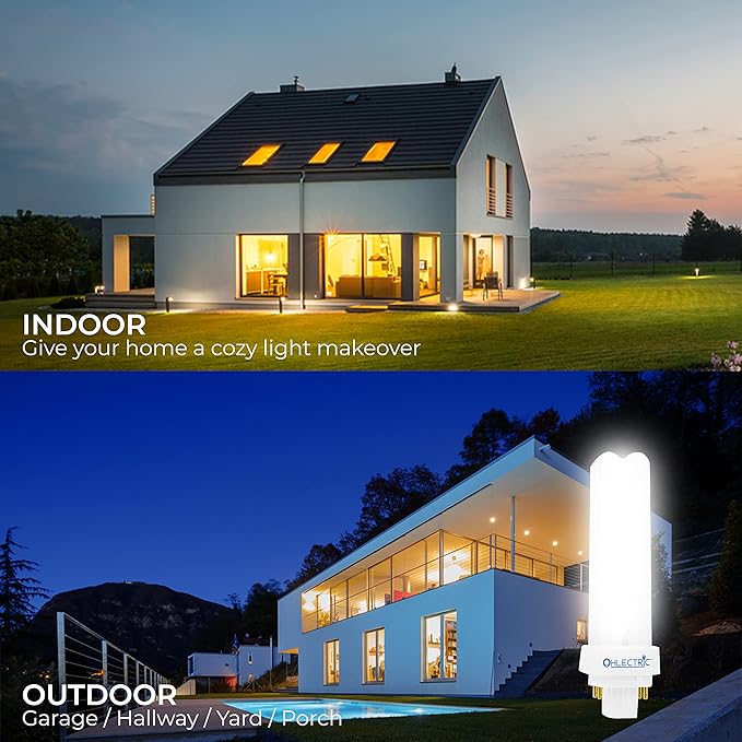 OHLECTRIC 26-att Fluorescent Tube with G24q-3 Base - 4100K Double Tube Fluorescent Lamps - Perfect for Outdoor Spaces and Public Buildings - Pack of 4