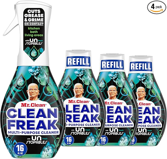 Mr. Clean Clean Freak Multi Surface Cleaning Spray, Deep Cleaning Mist Starter Kit and Refill Bundle, Unstopables Fresh Scent, 64 fl oz