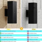 Motion Sensor Outdoor Wall Lights, Dusk to Dawn Exterior Wall Mount Light Fixtures with 3 Modes, Waterproof Up Down Porch Lights for House, Garage, Patio, Entryway, Matte Black