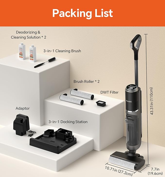 IMAGIC M3 Wet Dry Vacuum Cleaner, Cordless Vacuum Mop All in One for Hard Floors, Lightweight Floor Cleaner for Sticky Messes with Edge Cleaning, Self-Cleaning and Hot Air Drying, Grey