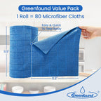 Greenfound Microfiber Cleaning Cloth Roll -80 Pack,Tear Away Towels for Car,Reusable Paper Towels Washable,Super Absorbent,Lint Free Cleaning Rags for House,Kitchen,Window-11.5"×11.5"(Check Blue)