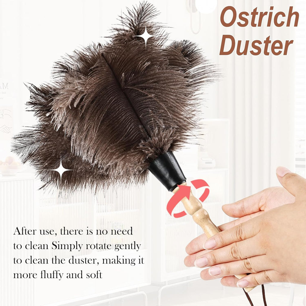 Ostrich Feather Duster 14" Natural Handheld Reusable Feathers Dusters with Wooden Handle for Cleaning Supplies Home Car Office(10PCS)