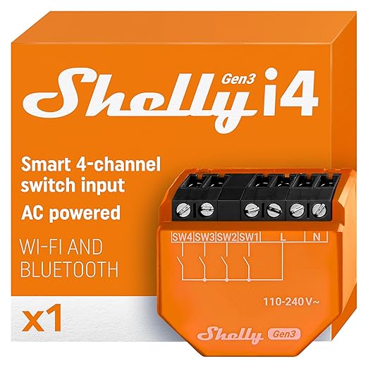 Shelly i4 Gen3 | WiFi Smart 4-Digital inputs Controller of Shelly Relays | Home Automation | Compatible with Alexa & Google Home | iOS Android App | No Hub | Remote Control | Multi-Click