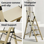 HillhutApex 4 Step Foldable Aluminum Step Ladder with Handgrip, Anti-Slip Pedal, 330 lbs Capacity, Lightweight & Portable for Home, Kitchen, Office, Garage (Gold)