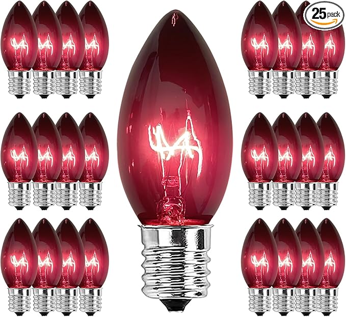 25 Pack Halloween Purple Replacement Bulbs,C9 Glass Incandescent Bulbs for Outdoor String Light, C9/E17 Candelabra Base 7 Watt Great for Night Lights and Holiday Decorations