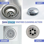 SANI 360° Sani Sticks Drain Cleaner and Deodorizer, 24 Count, Lime Honey Enzyme Pipe Cleaners, Eliminate Odors, Prevent Clogged Drains, Safe for Sinks, Bathtub Drains, Septic Tanks