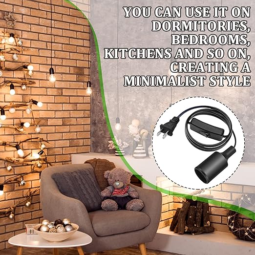 10 Pack Hanging Light Cord Pendant Light Cord with Switch Light Socket Extension Light Bulb Socket Cable Lamp Kit for E26 E27 Lamp Socket Lantern (Black, 15 Feet)