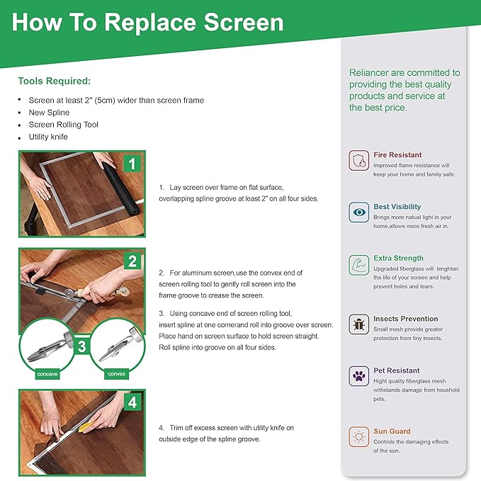 Fiberglass Window Screen Roll 84in x 100ft DIY Custom Screens Replacement Mesh for Windows Doors Patio Screens Premium Pet Proof Screen Porch Screen for Outdoor Kitchens Tree Houses Pool Houses