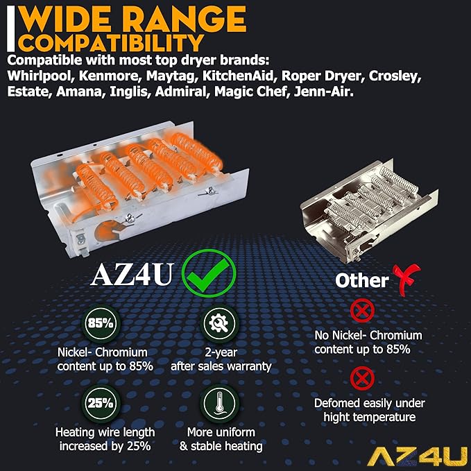 For Whirlpool LER5620KQ1 LER4634JQ1 LER4634PQ0 LER7646EQ2 LER3624EQ1 LER4634EQ2 LER8858EQ1 WED5300VW0 WED4800XQ3 WED5100VQ0 LER4634EQ0 LER4634JT0 LER3624EQ0 LEQ9030PQ0 Replaces Dryer Heating Element