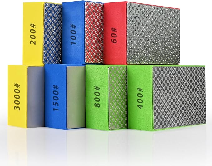 7pcs Diamond Hand Polishing Pads for Ceramic Tile Glass Grinding,Sanding Blocks Polishing 60#,100#,200#,400#,800#,1500#,3000#