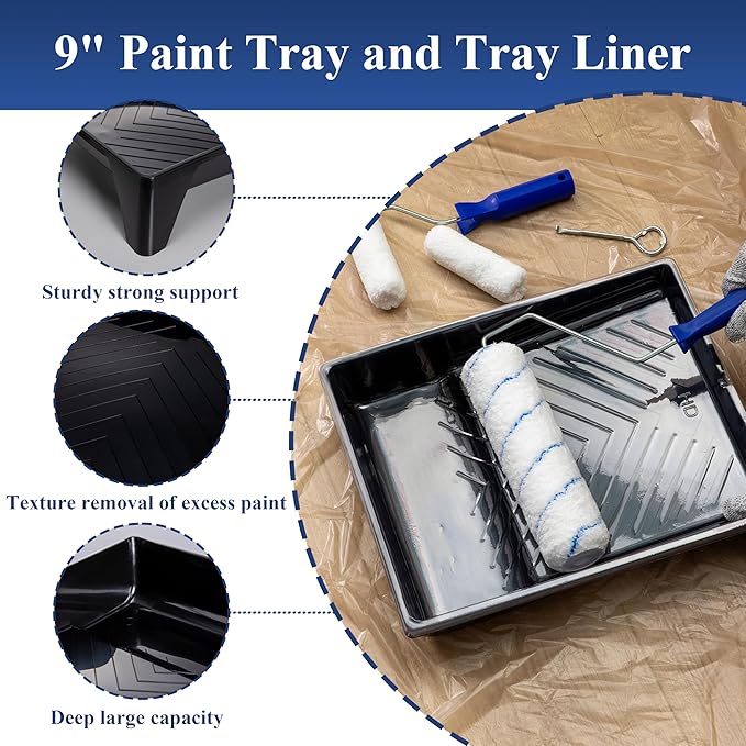 Paint Roller Kit with Extension Pole, 41Pcs Paint Supplies for Painting Walls, 4" & 9" Rollers with Frame, Tray with Liners, Paint Brushes, Scraper, Drop Cloths, Painters Tape, Sanding Sponges