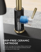 FORIOUS Kitchen Faucets with Pull Down Sprayer, High Arc Single Handle Classic Stainless Steel Sink Faucet 1 or 3 Hole, Suitable for Farmhouse Camper Laundry Rv Bar, Black Gold