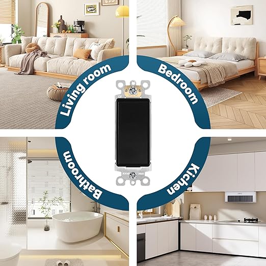 ThunderWay Matte Black Single Pole Decorator Wall Light Switch, Decorative Paddle Rocker Switch Replacement, 15A 120/277V, UL Listed for Residential Grade Applications, 20Pack