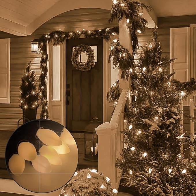 25 Pack C7 Ceramic Christmas Replacment Bulbs, White Light Bulbs for E12 Candelabra Base Outdoor/Indoor Christmas String Lights, 5 Watt